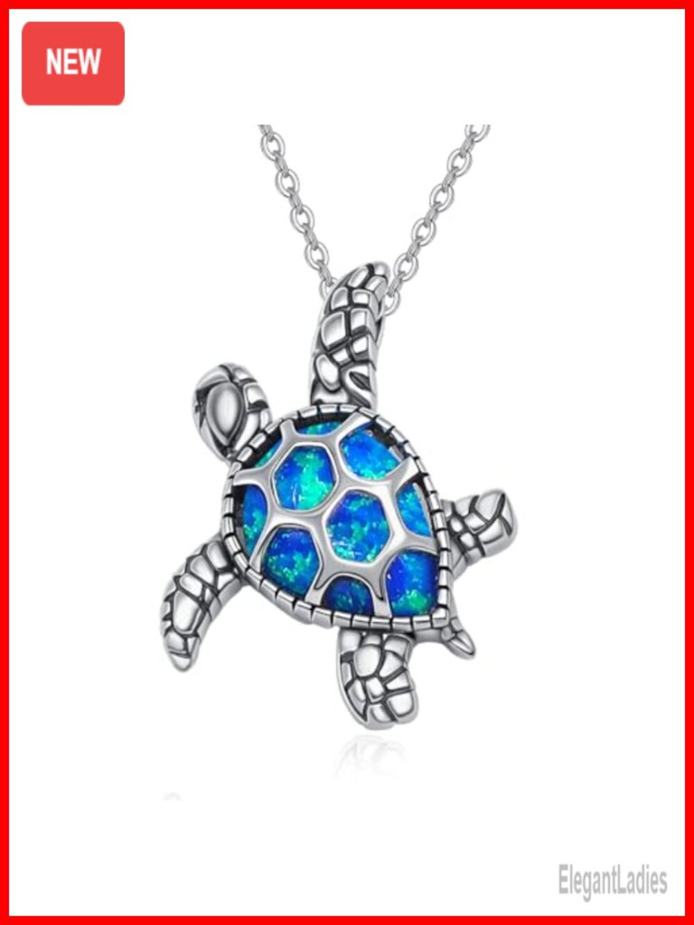 Sterling Silver Blue Opal Sea Turtle Necklace 18in Adjustable